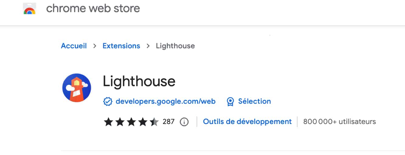 Lighthouse Extension in Chrome Store
